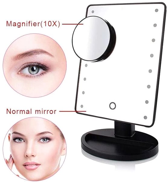 Kozmetické zrkadlo iMirror Prídavné zväčšujúce zrkadlo 10×, 7 cm, čierne Vlastnosti/technológia