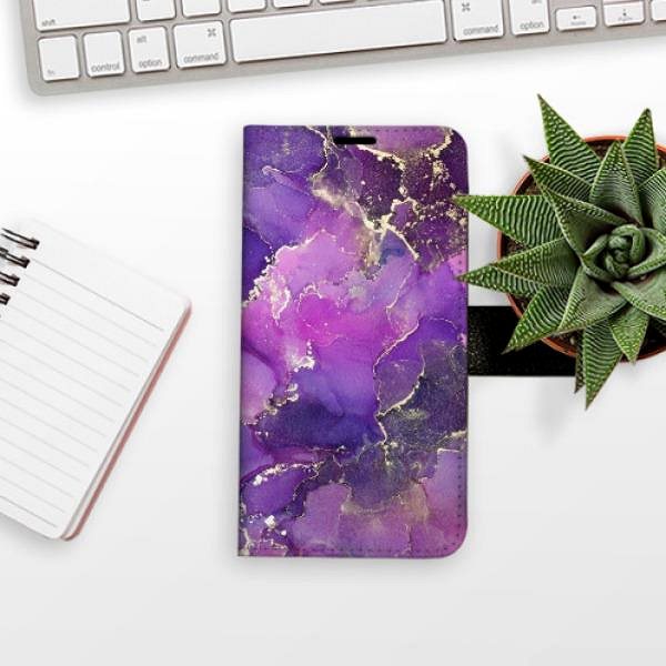 Kryt na mobil iSaprio flip puzdro Purple Marble pre iPhone 12/12 Pro ...