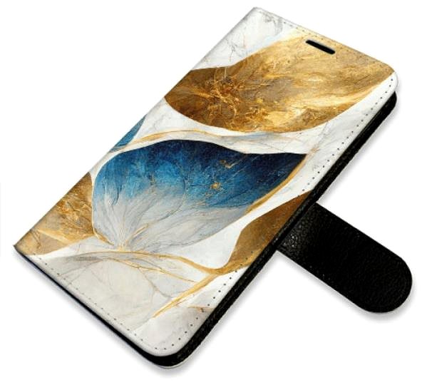 Kryt na mobil iSaprio flip puzdro GoldBlue Leaves na iPhone 13 ...