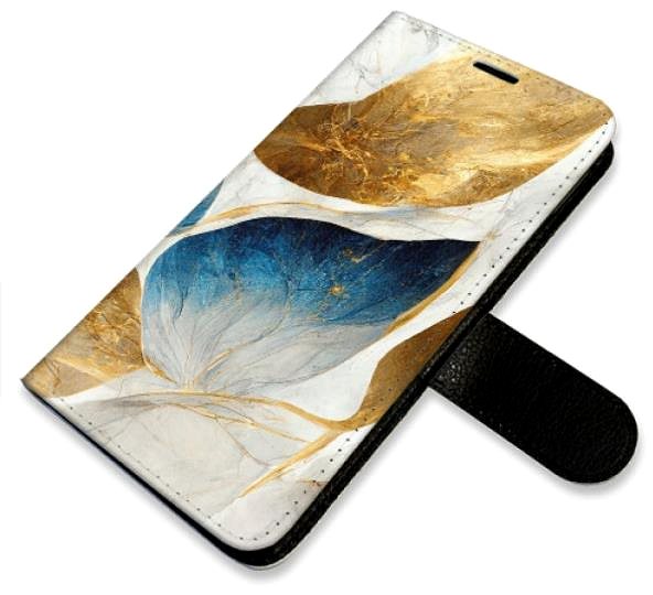 Kryt na mobil iSaprio flip puzdro GoldBlue Leaves pre iPhone 14 Pro Max ...