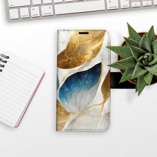 Kryt na mobil iSaprio flip puzdro GoldBlue Leaves pre iPhone 7/8/SE 2020 ...