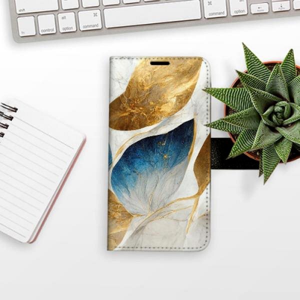 Kryt na mobil iSaprio flip puzdro GoldBlue Leaves pre Samsung Galaxy A52/A52 5G/A52s ...
