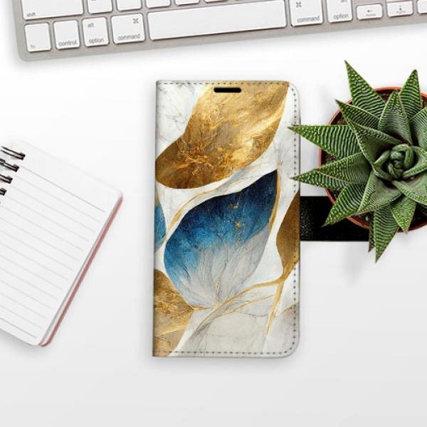Kryt na mobil iSaprio flip puzdro GoldBlue Leaves pre Xiaomi 13 ...