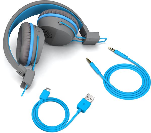 Wireless Headphones JLAB JBuddies Studio Kids Wireless Grey/Blue Package content