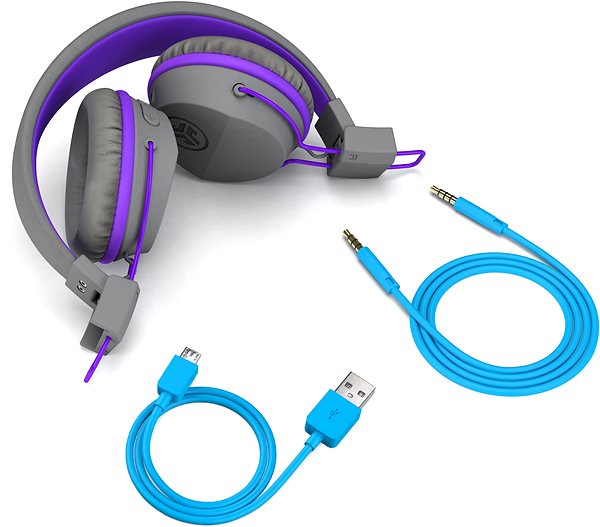 Vezeték nélküli fül-/fejhallgató JLAB JBuddies Studio Kids Wireless Grey/Purple Csomag tartalma