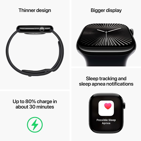 Smart Watch Apple Watch Series 10 46mm Cellular Slate Grey Titanium with Black Sport Strap - S/M ...