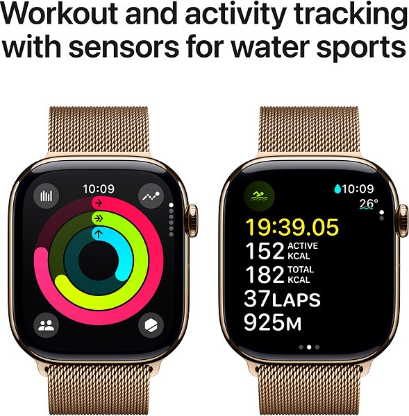 Smart Watch Apple Watch Series 10 46mm Cellular Gold Titanium Case with Gold Milanese Loop - S/M ...