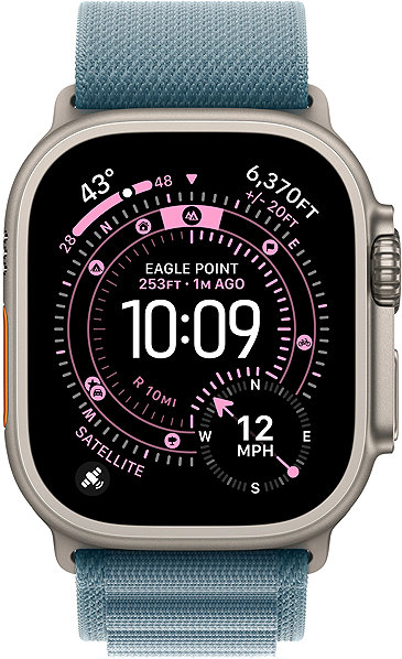 Armband Apple Watch 49 mm Hellblaues Alpine Loop – Medium – Ausführung aus Naturtitan ...
