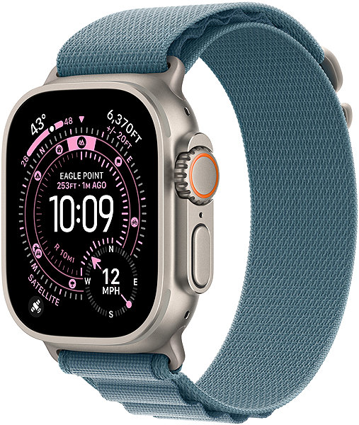 Armband Apple Watch 49 mm Hellblaues Alpine Loop – Large – Ausführung aus Naturtitan ...