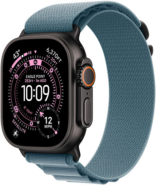 Szíj Apple Watch 49 mm Alpesi pánt, M - világoskék / fekete titán ...