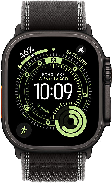 Armband Apple Watch 49 mm Schwarzes Trail Loop – S/M – Ausführung aus schwarzem Titan ...