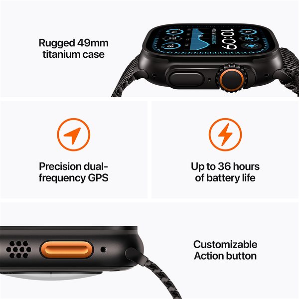 Smart Watch Apple Watch Ultra 2 49mm Black Titanium Case with Black Trail Loop - S/M ...