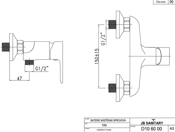 Tap JB Sanitary Tira Shower wall mixer, D106000 ...