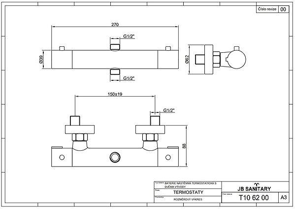 Tap JB Sanitary Thermostat Thermostatic shower mixer with two outlets, T106200 ...