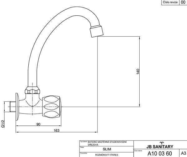 Tap JB Sanitary Slim Wall-mounted cold water valve - upper arm J 130 mm, A100360 ...