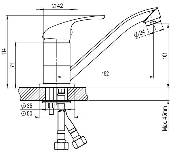 Tap JB Sanitary Slim Sink mixer 150 mm, A102000 ...