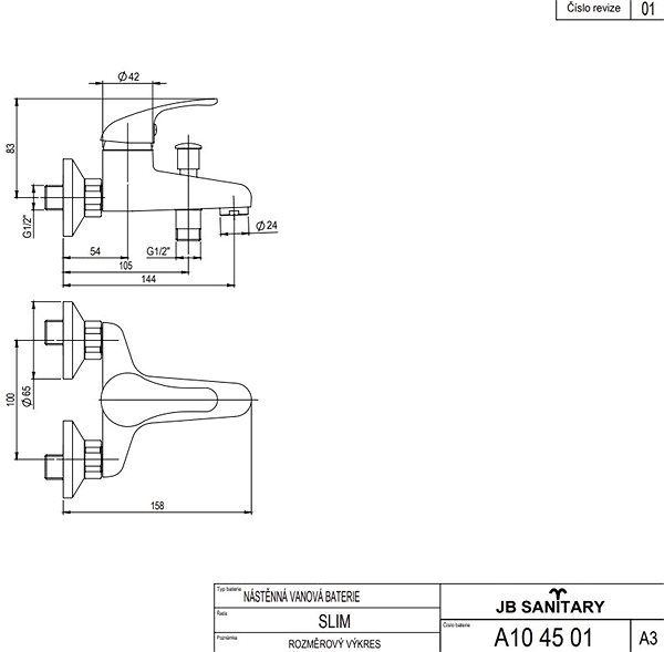 Tap JB Sanitary Slim Wall-mounted bath mixer, A104501 ...