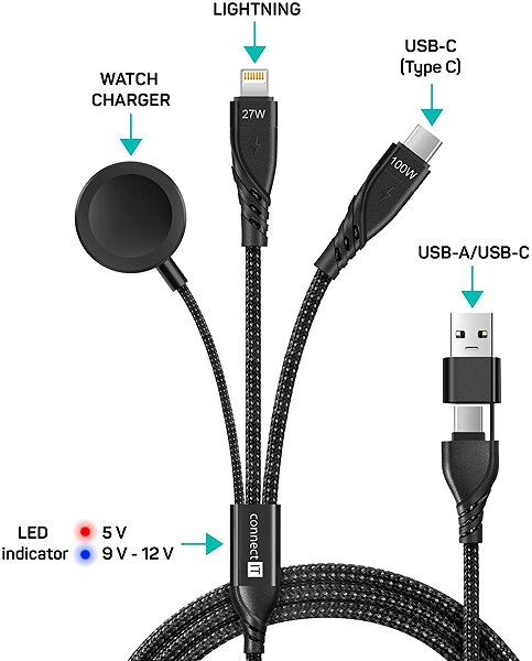 Napájecí kabel CONNECT IT Wirez 6in1, 1.25 m, černý ...