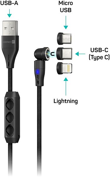 Data Cable CONNECT IT Magnetic PowerLink 3in1, 2m, black ...