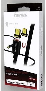 Adatkábel Hama Magnetic USB 2.0 és A-micro USB csatlakoztató 1m Csomagolás/doboz