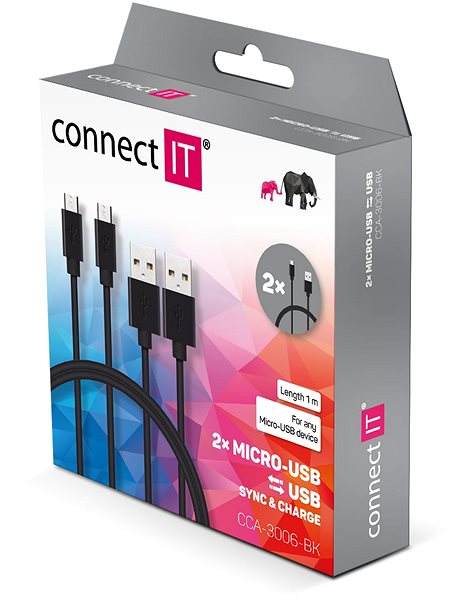 Dátový kábel CONNECT IT Wirez Micro USB 1 m čierny 2 ks Obal/škatuľka