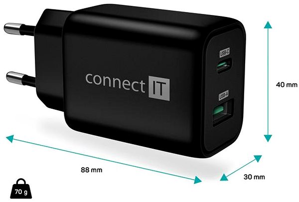 Netzladegerät CONNECT IT Wanderer2 33W PD, schwarz ...
