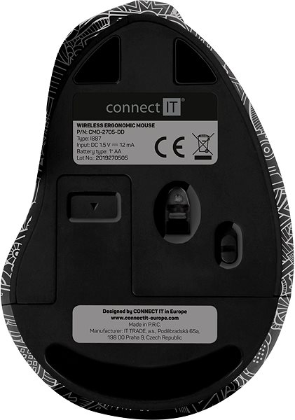 Egér CONNECT IT Vertical Ergonomic DOODLE Wireless - fekete Alulnézet