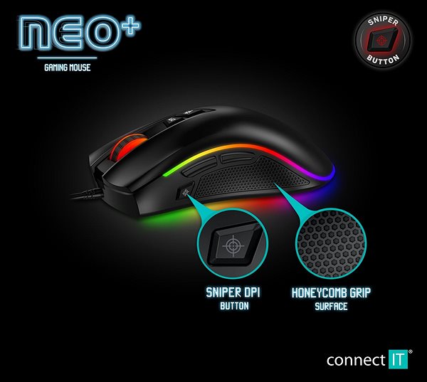 Gamer egér CONNECT IT NEO+ Pro gaming mouse, black Jellemzők/technológia