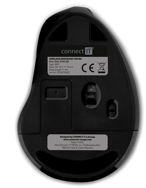 Egér CONNECT IT Vertical Ergonomic Wireless - fekete Alulnézet