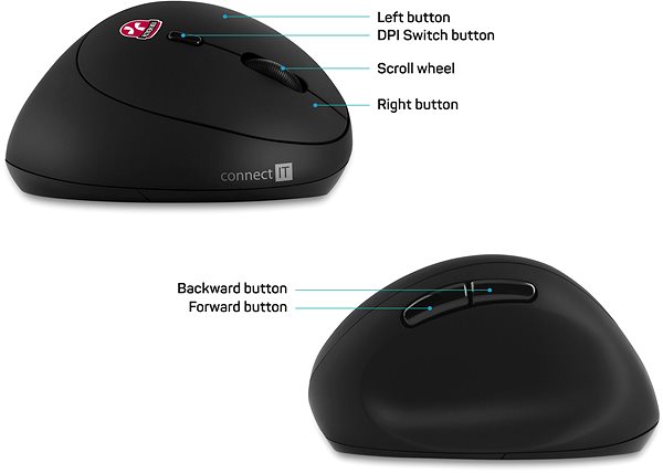 Mouse CONNECT IT Vertical Ergonomic Wireless FOR HEALTH LADIES, Black Features/technology