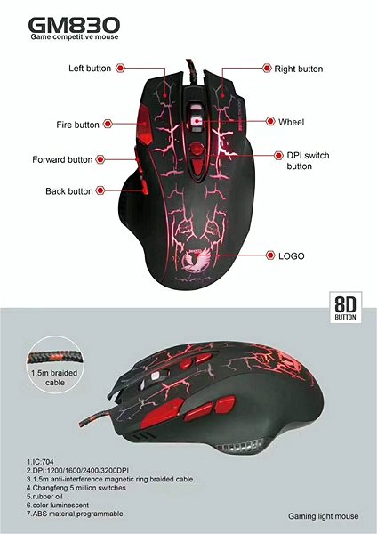 Gaming-Maus JEDEL GM830 Gaming Mouse Mermale/Technologie
