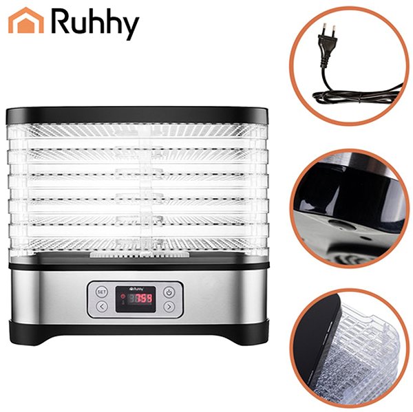 Ruhhy Food Dehydrator for Mushrooms, Fruit and Vegetables 10L, 5 trays, LCD, 24h timer, 35–70°C.