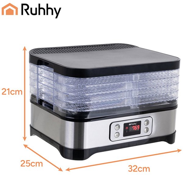 Ruhhy Food Dehydrator for Mushrooms, Fruit and Vegetables 10L, 5 trays, LCD, 24h timer, 35–70°C.