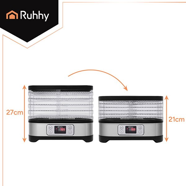 Ruhhy Food Dehydrator for Mushrooms, Fruit and Vegetables 10L, 5 trays, LCD, 24h timer, 35–70°C.