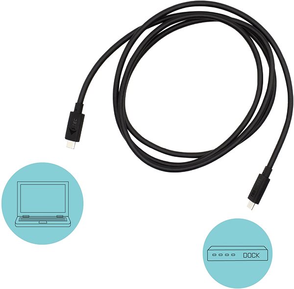 Dátový kábel I-TEC Thunderbolt 3 – Class kabel, 40 Gbps, 100W Power Delivery, USB-C 3.2 gen. 2 kompatibilný, 150c Možnosti pripojenia (porty)