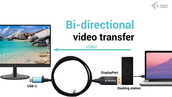 Adapter i-tec USB-C DisplayPort Bi-Direktionales Kabel Adapter 8 K/30 Hz - 150 cm ...