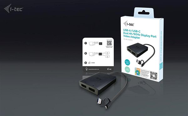 Adapter i-tec USB-A/USB-C Dual 4K DP Video Adapter ...