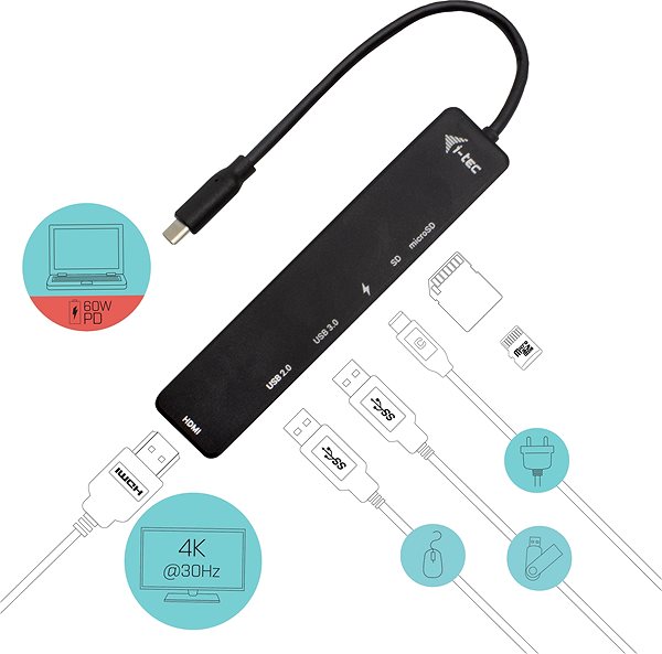 Port-Replikator i-tec USB-C Travel Easy Dock 4K HDMI - Power Delivery 60 Watt Anschlussmöglichkeiten (Ports)