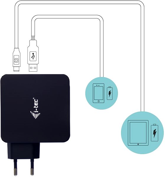 Hálózati adapter I-TEC USB-C Charger 60 W + USB-A Port 12 W ...