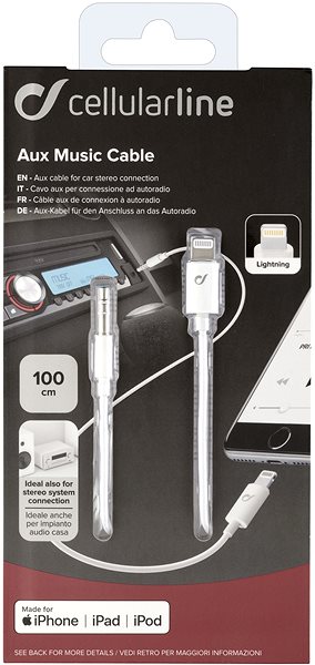 AUX Cable Cellularline Aux Music Cable Lightning Connector + 3.5mm jack MFI certification white Packaging/box