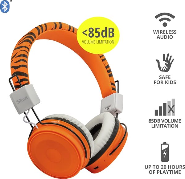 Vezeték nélküli fül-/fejhallgató Trust Comi Bluetooth Wireless Kids Headphones narancssárga Jellemzők/technológia