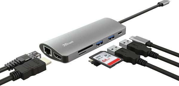 Port replikátor Trust Dalyx 7-in-1 USB-C adapter Csatlakozási lehetőségek (portok)