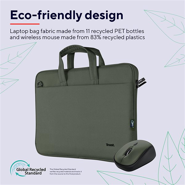 Taška na notebook Trust súprava tašky s myšou BOLOGNA, zelená – ECO friendly ...
