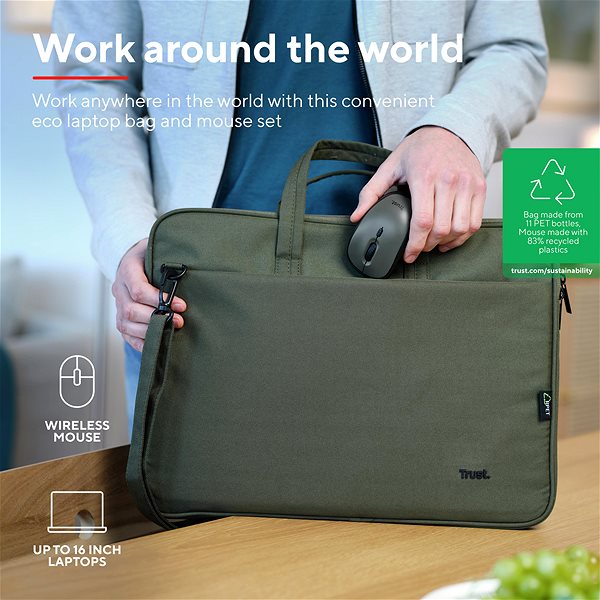 Taška na notebook Trust set tašky s myšou BOLOGNA, zelená .