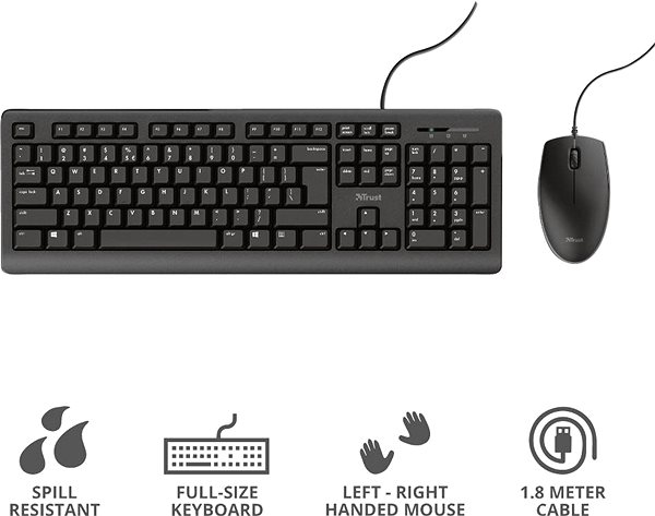 Billentyűzet+egér szett Trust Primo Keyboard and Mouse Set Jellemzők/technológia