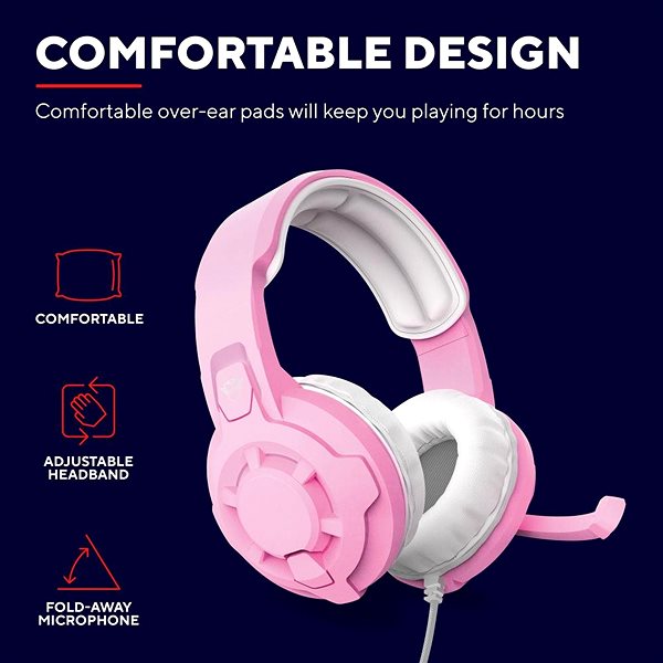 Gamer fejhallgató Trust GXT 411P RADIUS HEADSET PINK Jellemzők/technológia