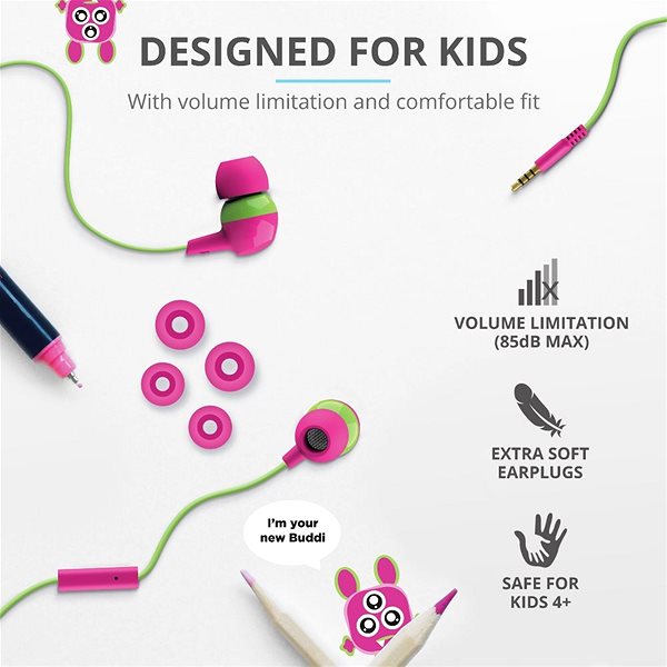 Fej-/fülhallgató Trust BUDDI KIDS - rózsaszín Tartozékok