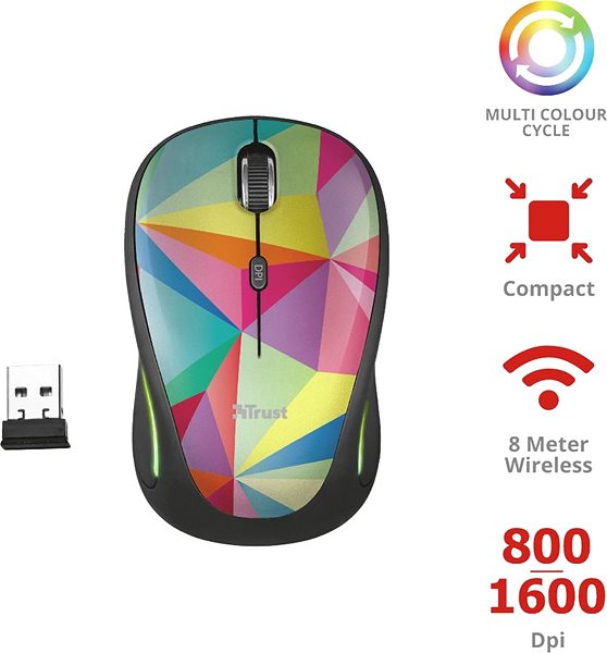 Egér Trust Yvi FX Wireless Mouse geometrikus Jellemzők/technológia