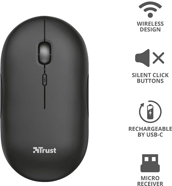 Mouse TRUST Puck Wireless Mouse, Black Features/technology