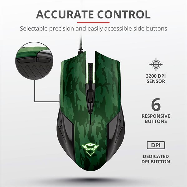 Gaming Mouse Trust GXT781 RIXA CAMO Gaming Mouse and Pad Features/technology